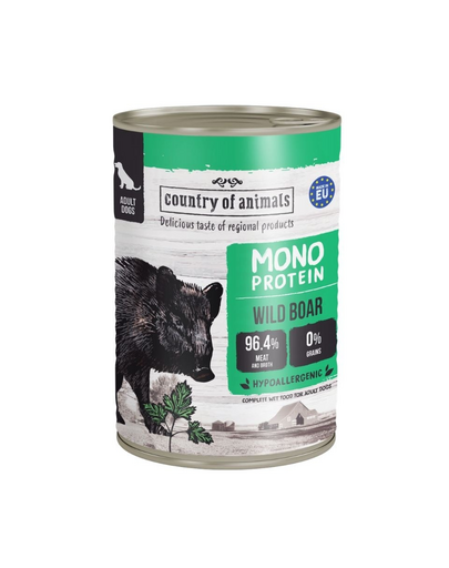 COUNTRY OF ANIMALS hrană umedă monoproteică cu mistreț pentru câini 400 g