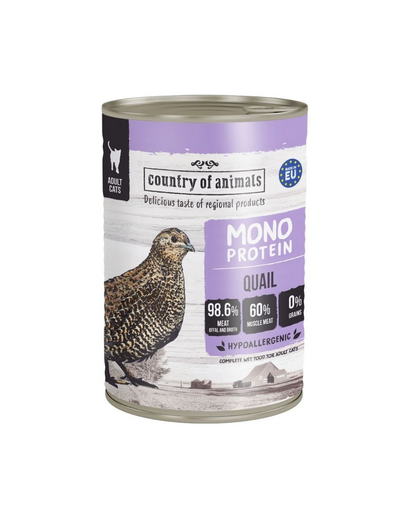 COUNTRY OF ANIMALS hrană umedă monoproteică cu prepeliță pentru pisici 400 g