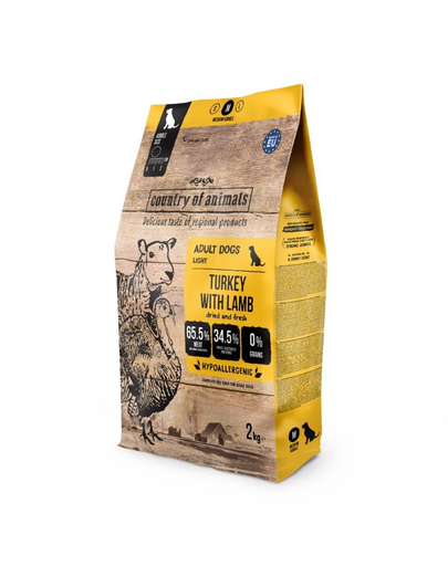 COUNTRY OF ANIMALS hrană uscată cu curcan și miel pentru câini M 2 kg