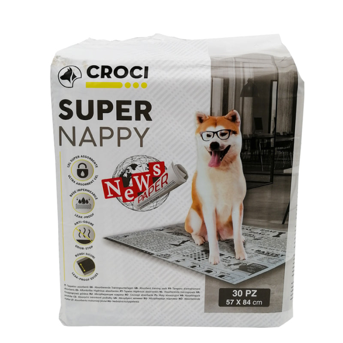 Covorase absorbante pentru caini Croci Super Nappy, model Newspaper, 57 x 84 cm, 30 bucati