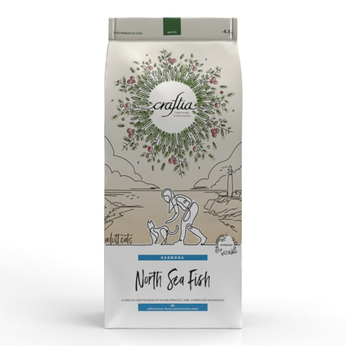 CRAFTIA Harmona Pește din Marea Nordului, Somon și Hering, hrană uscată fără cereale pisici, 4.5kg - poza 2