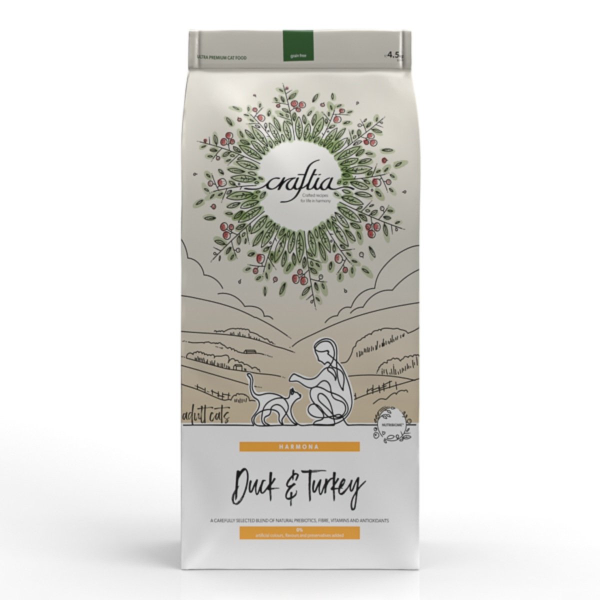 CRAFTIA Harmona, Rață și Curcan, hrană uscată fără cereale pisici, 4.5kg - poza 2