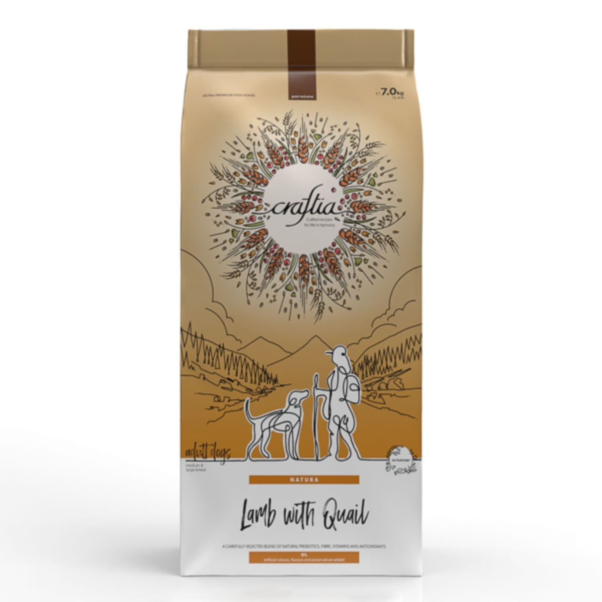 CRAFTIA Natura, M-XL, Miel și Prepeliță, hrană uscată câini, 7kg - poza 1