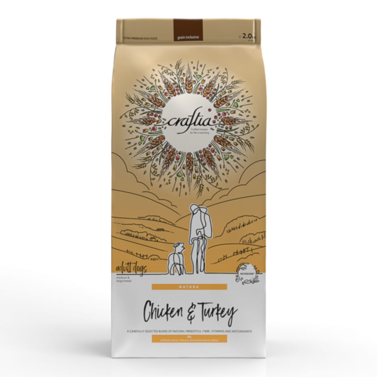 CRAFTIA Natura, M-XL, Pui și Curcan, hrană uscată câini, 2kg - poza 1