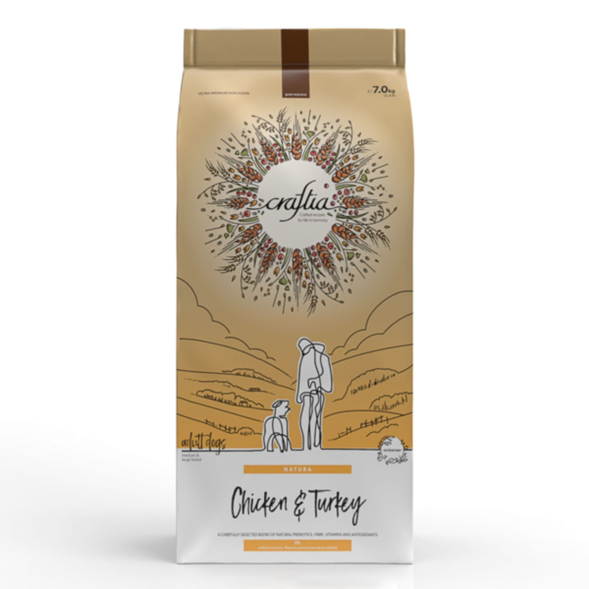 CRAFTIA Natura, M-XL, Pui și Curcan, hrană uscată câini, 7kg - poza 1