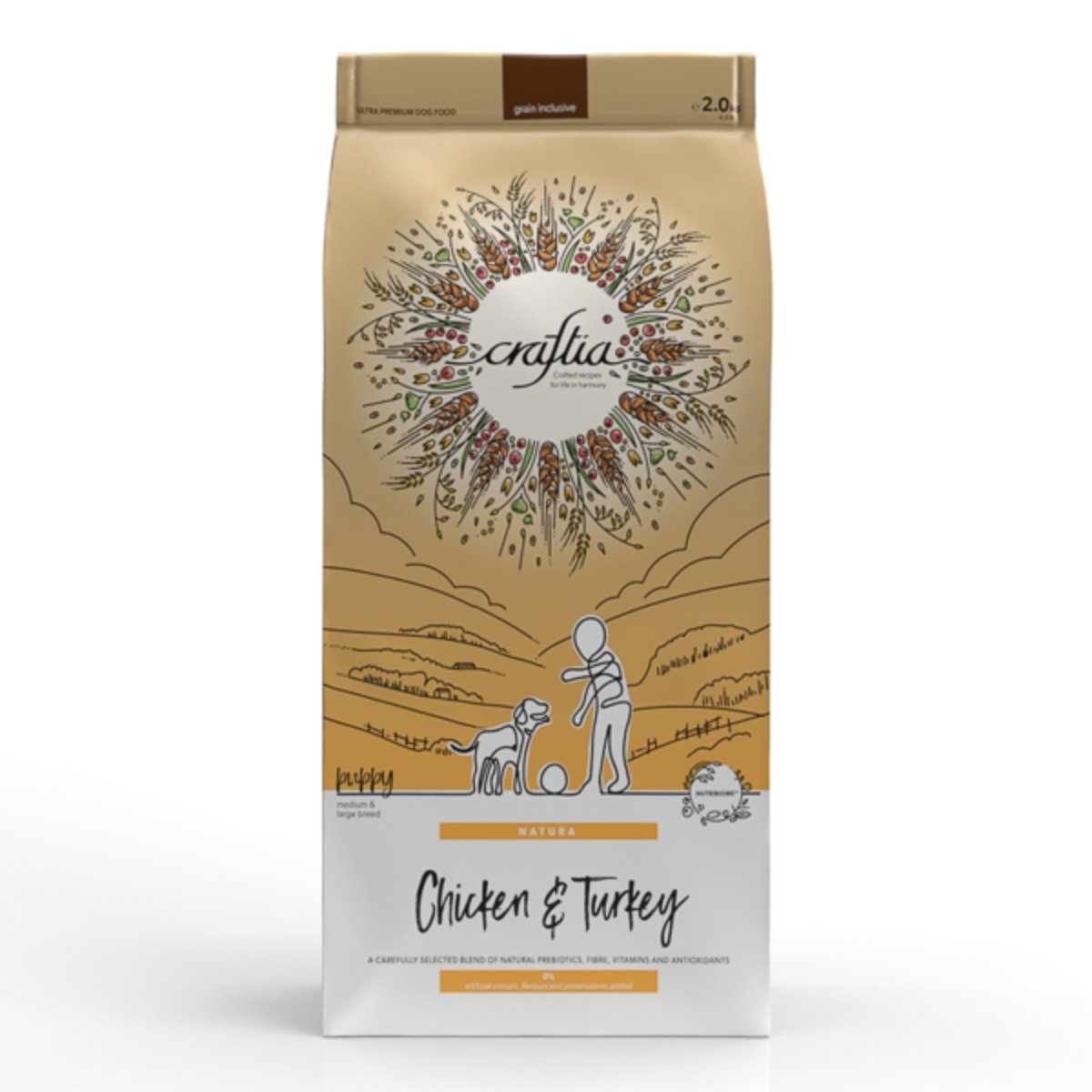 CRAFTIA Natura, M-XL, Pui și Curcan, hrană uscată câini junior, 2kg - poza 1