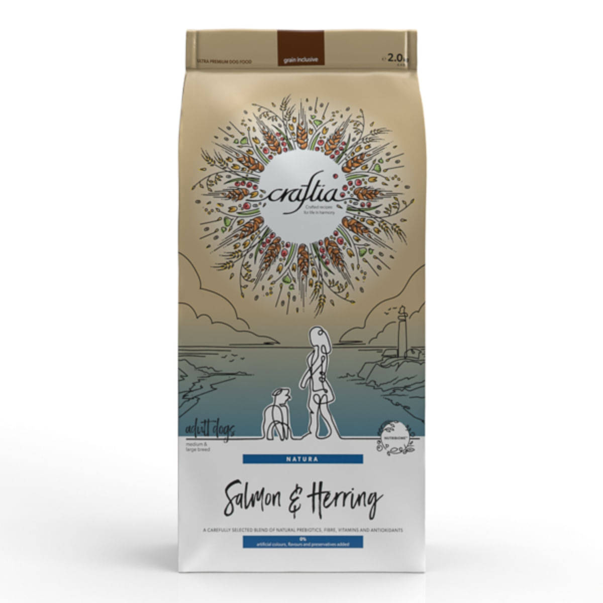 CRAFTIA Natura, M-XL, Somon și Hering, hrană uscată câini, 2kg - poza 2