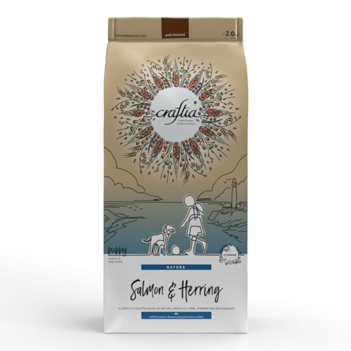 CRAFTIA Natura, M-XL, Somon și Hering, hrană uscată câini junior, 2kg - poza 2