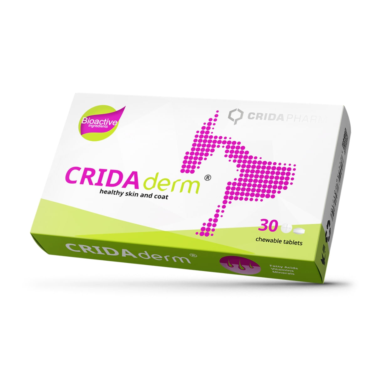 CRIDA PHARM Cridaderm, supliment piele & blană câini, comprimate masticabile CRIDA PHARM Cridaderm, XS-XL, supliment piele & blană câini și pisici, cutie, 30 comprimate masticabile - poza 2