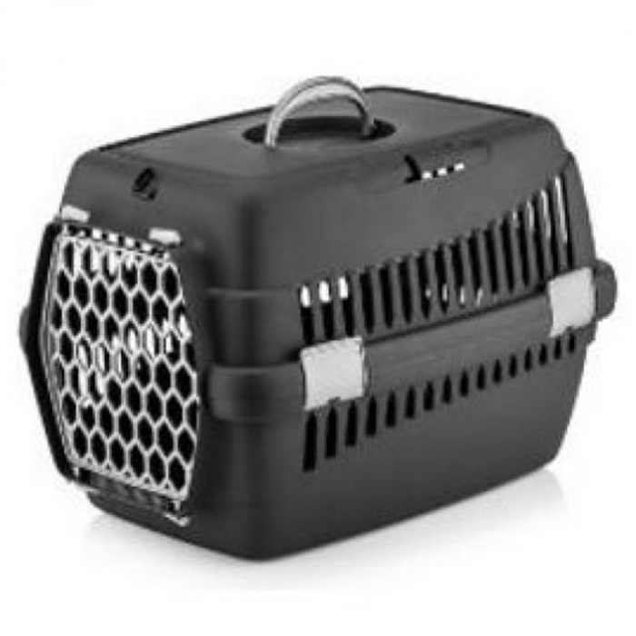 Cusca de transport 4Dog Deluxe neagra cu usa gri 49 x 35 x 32,5cm