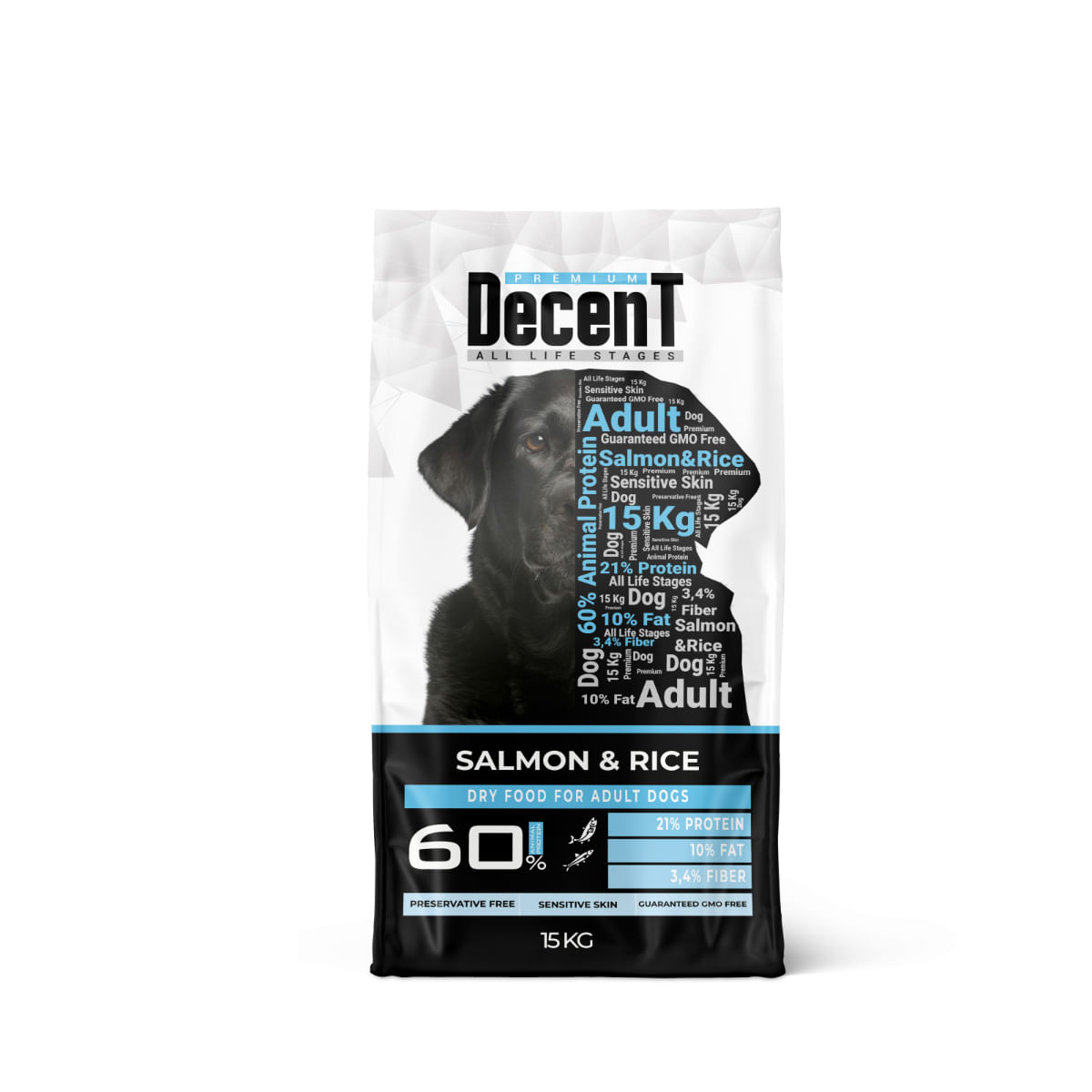 DECENT Sensitive Skin, XS-XL, Somon și Orez, hrană uscată câini, piele & blană, 15kg - poza 1