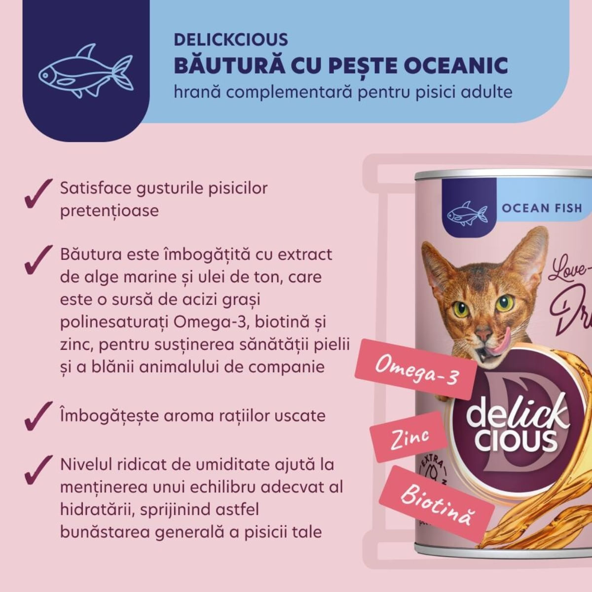 DELICKCIOUS Băutură, Pește, conservă recompense pisici, (topping), 140g - poza 4