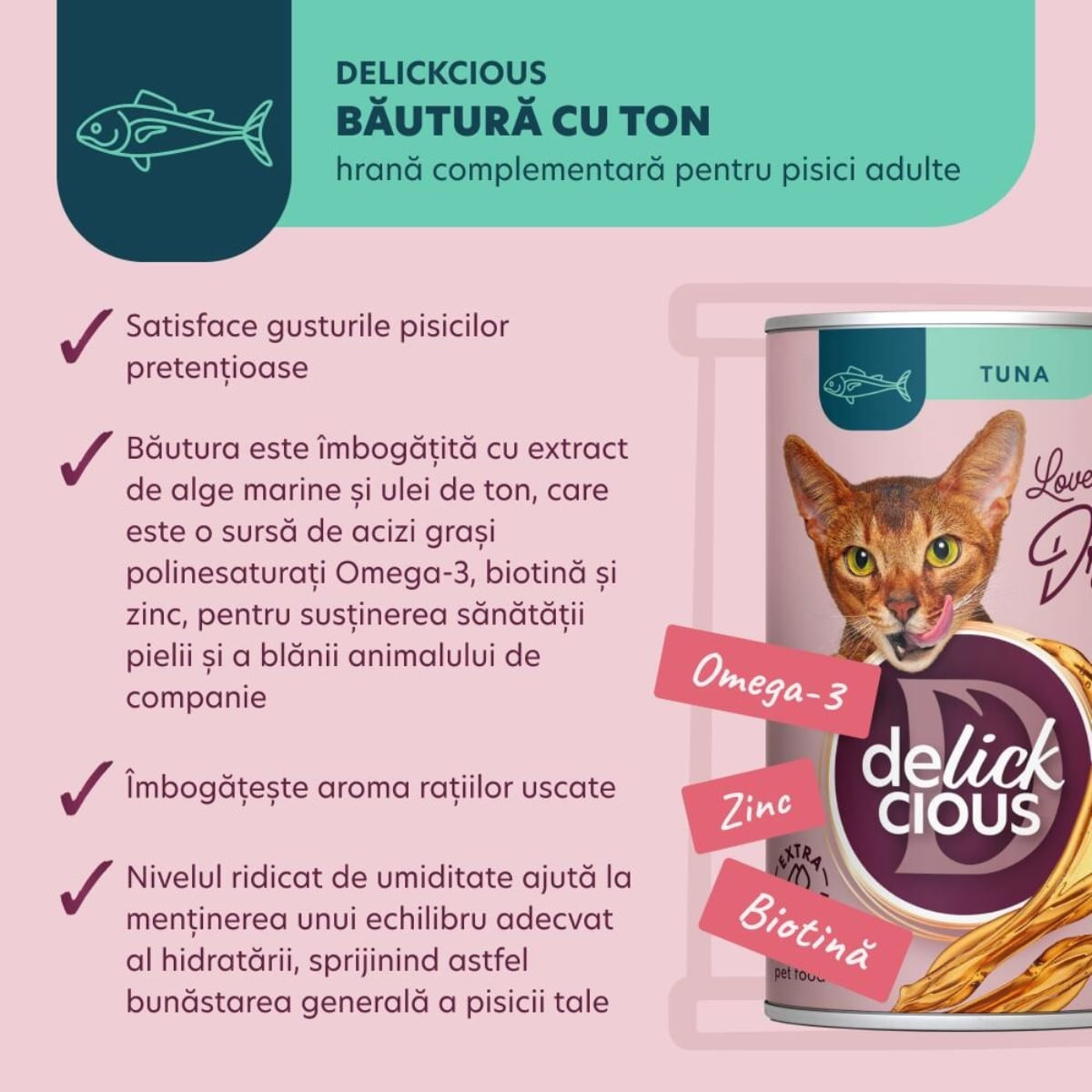 DELICKCIOUS Băutură, Ton, conservă recompense pisici, (topping), 140g - poza 5