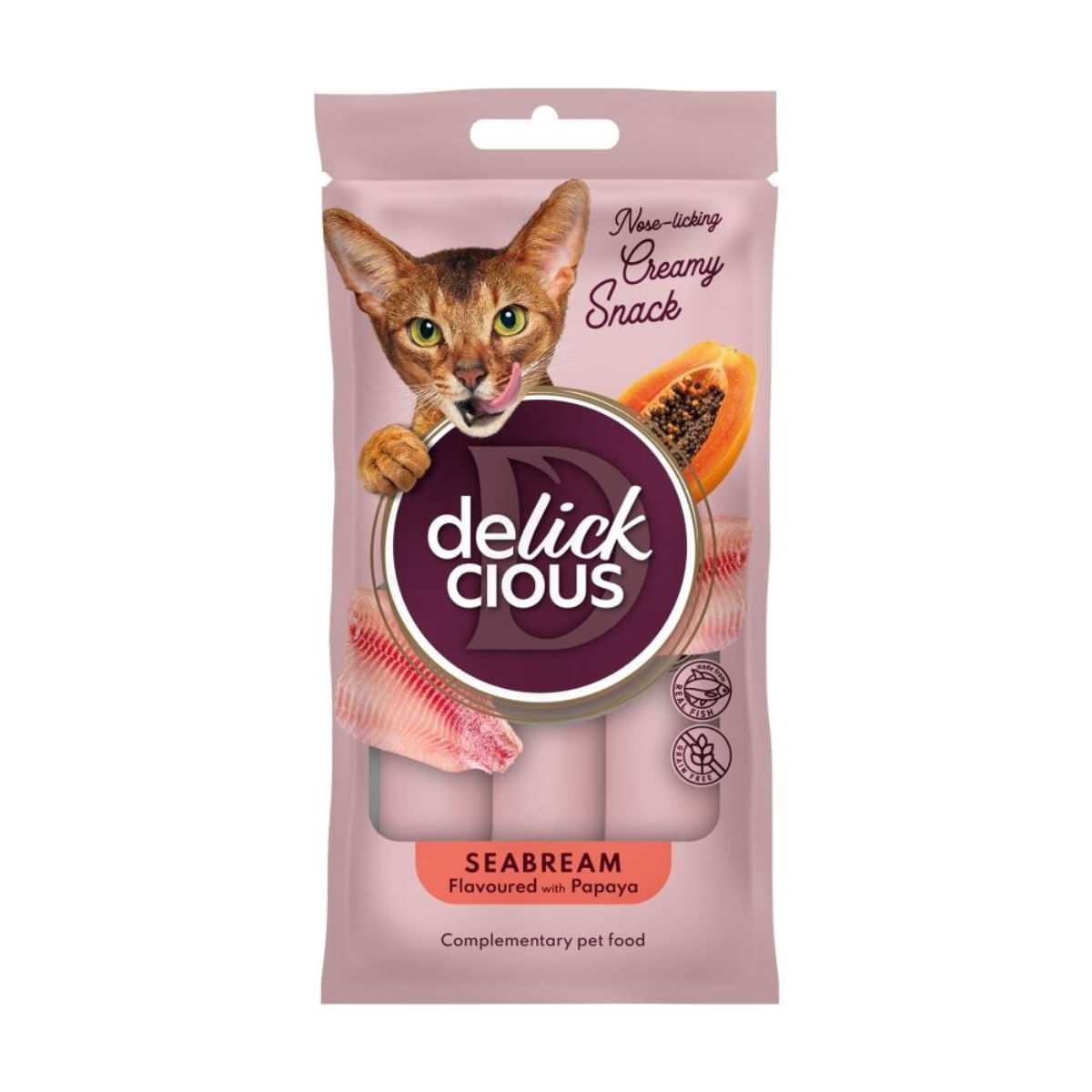 DELICKCIOUS Creamy Snack, Doradă și Papaya, plic recompense pisici, 60g - poza 2