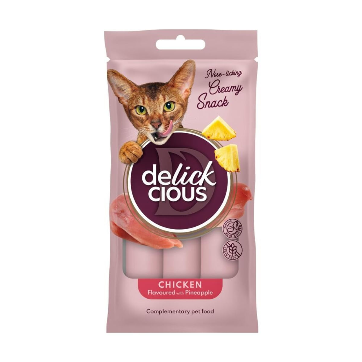 DELICKCIOUS Creamy Snack, Pui și Ananas, plic recompense pisici, 60g - poza 1