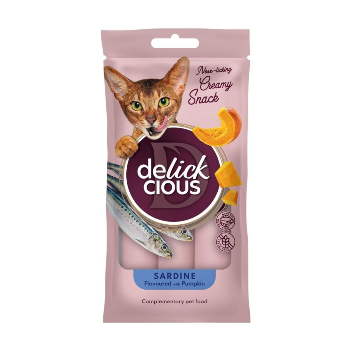 DELICKCIOUS Creamy Snack, Sardine și dovleac, plic recompense pisici, 60g - poza 2