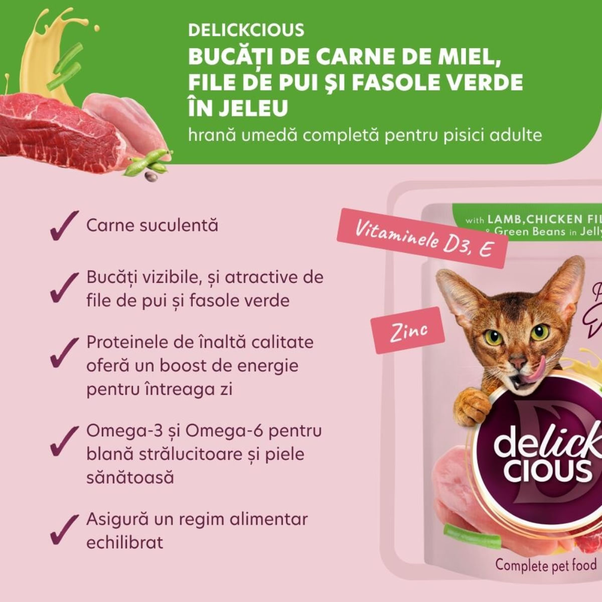 DELICKCIOUS Dinner, Miel și Pui, plic hrană umedă pisici, (în aspic), 85g - poza 5