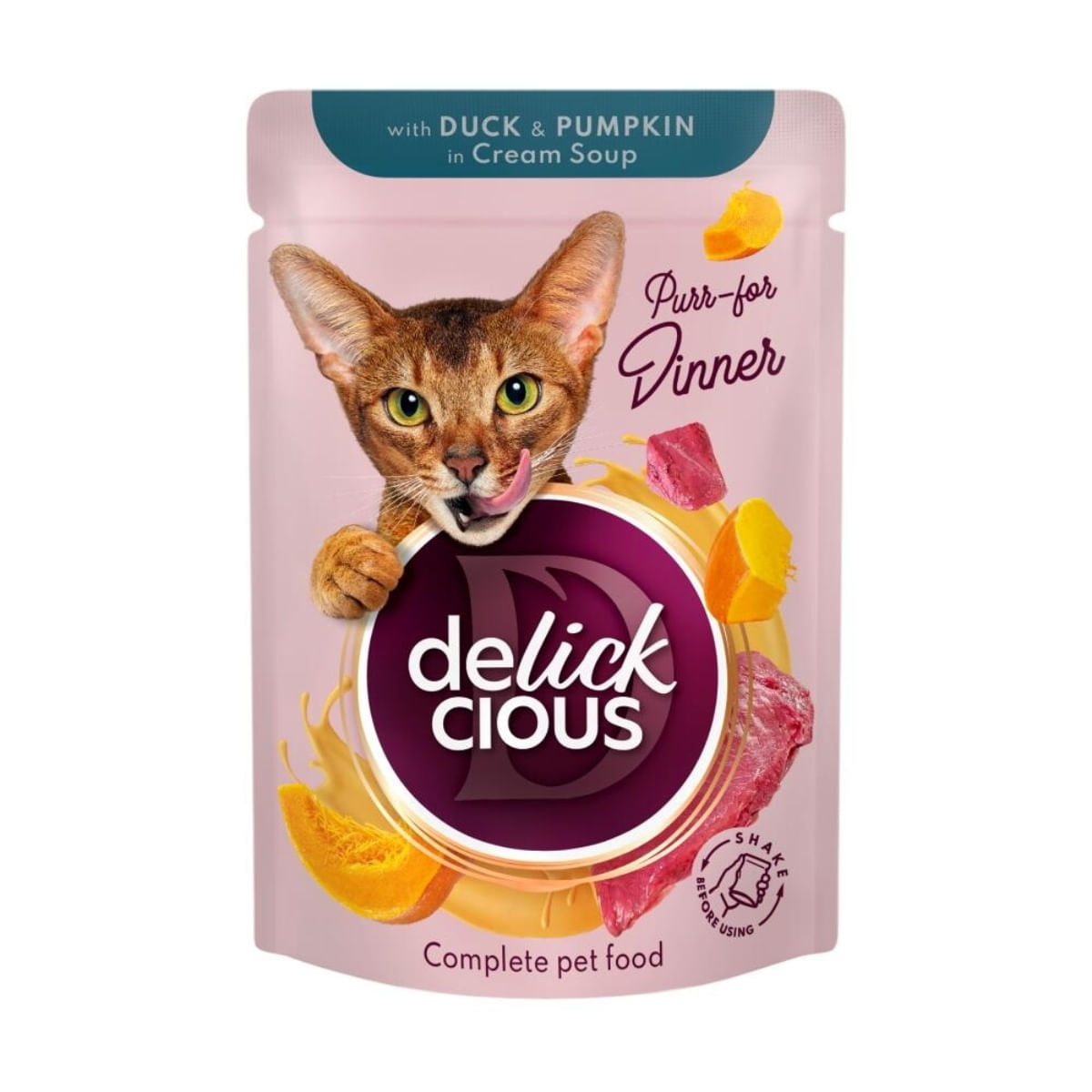 DELICKCIOUS Dinner, Rață și dovleac, plic hrană umedă pisici, (în supă), 85g - poza 2