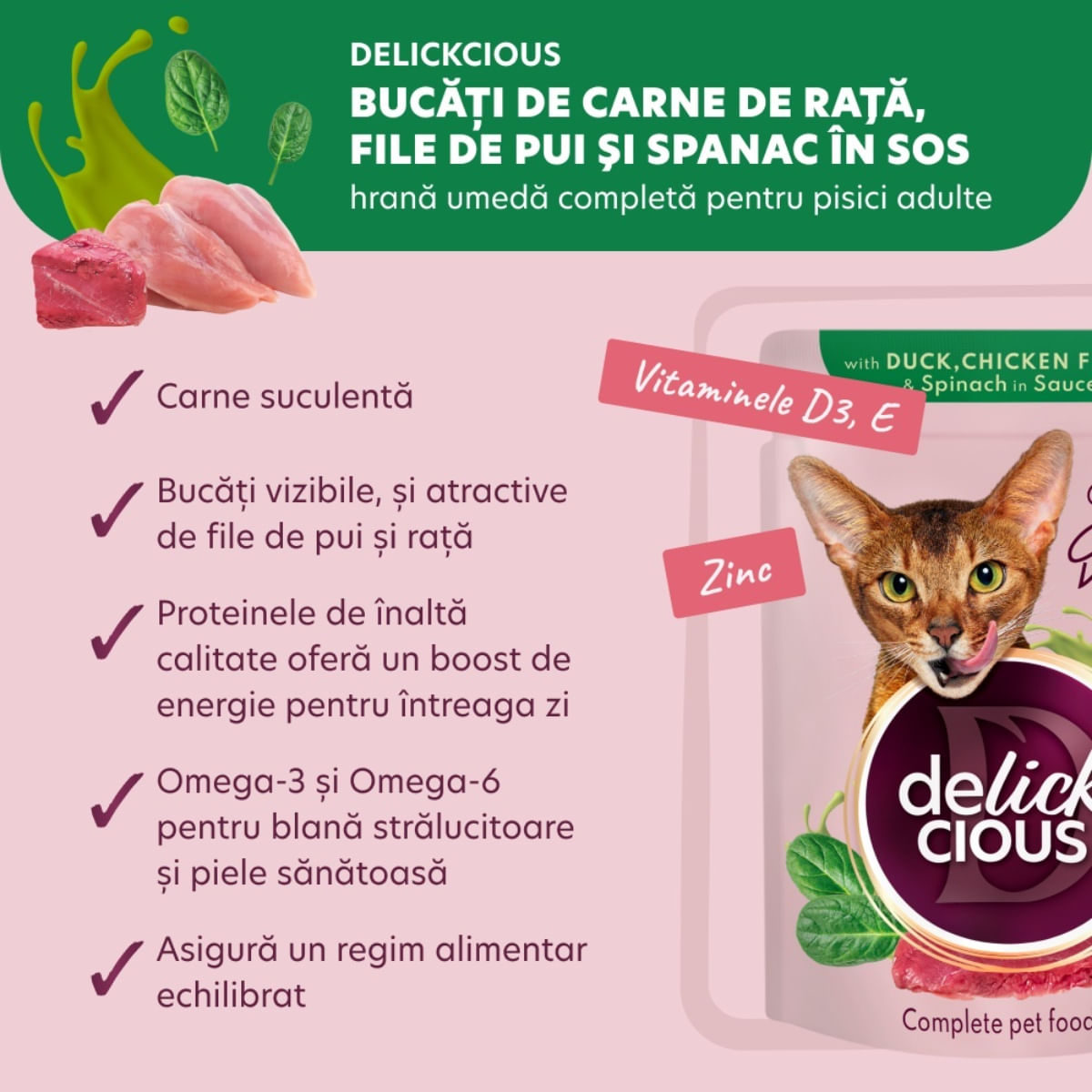 DELICKCIOUS Dinner, Rață și Pui, plic hrană umedă pisici, (în sos), 85g - poza 4