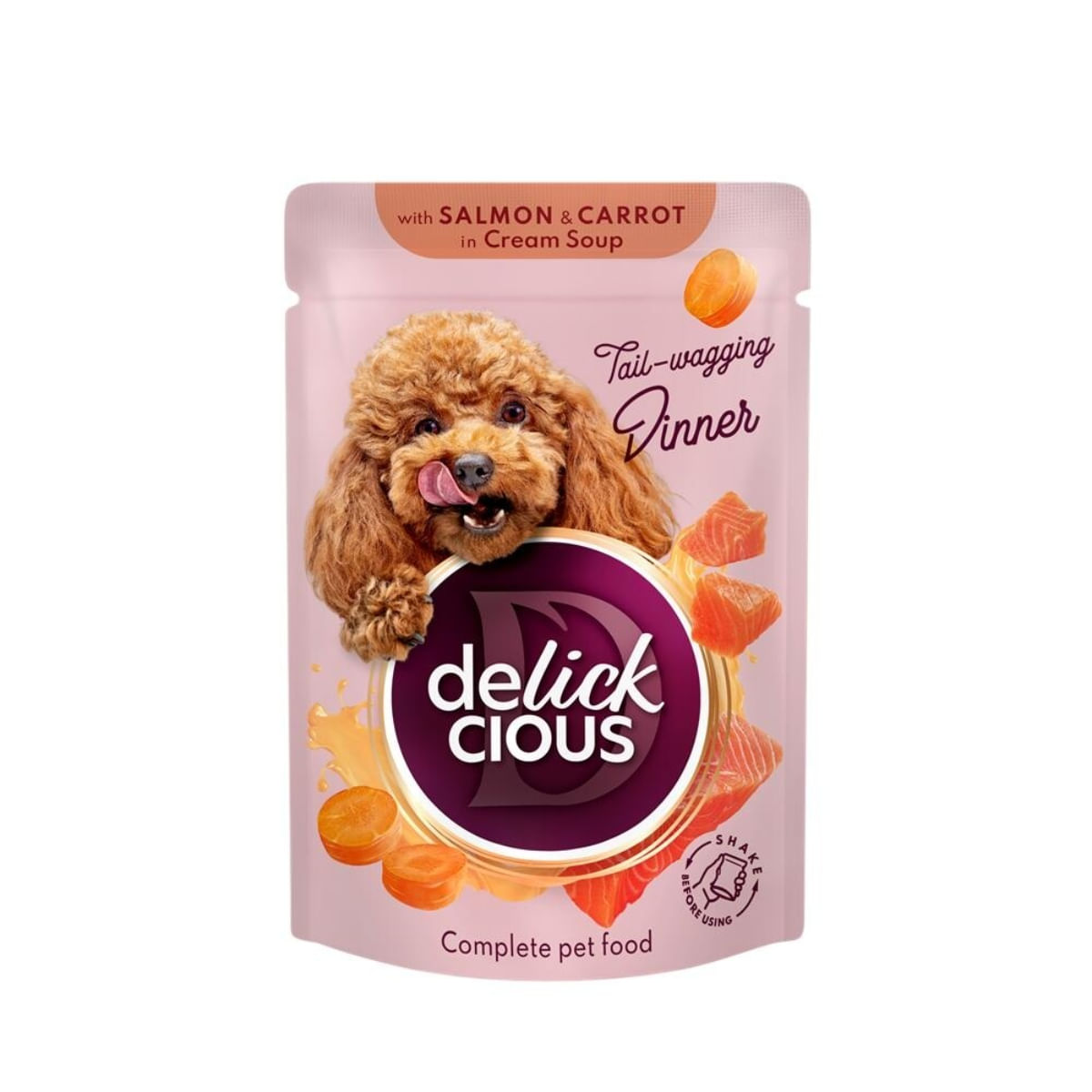 DELICKCIOUS Dinner, XS-S, Somon și Morcov, plic hrană umedă câini, (în supă), bax, 85g x 12buc - poza 2