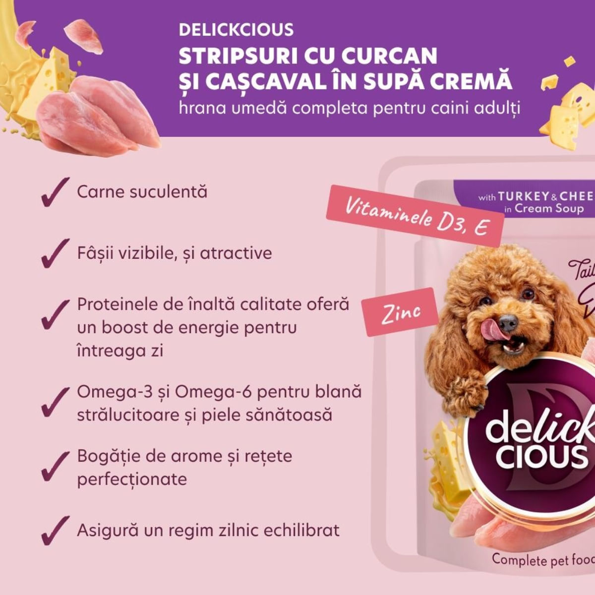 DELICKCIOUS Dinner, XS-S, Somon și Morcov, plic hrană umedă câini, (în supă), bax, 85g x 12buc - poza 4
