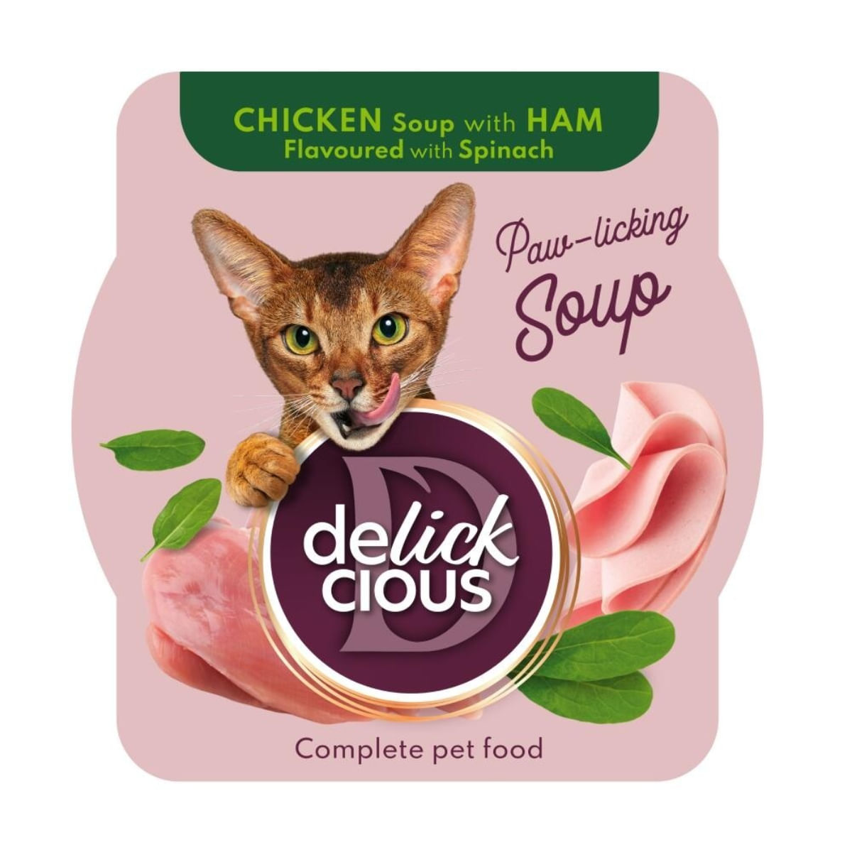 DELICKCIOUS Supă, Pui și Șuncă, bol hrană umedă pisici, (în supă), bax, 80g x 12buc - poza 1
