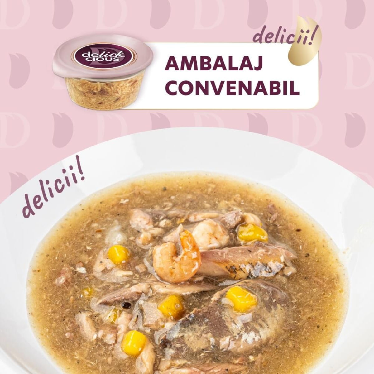 DELICKCIOUS Supă, Sardine și Creveți, bol hrană umedă pisici, (în supă), 80g - poza 4