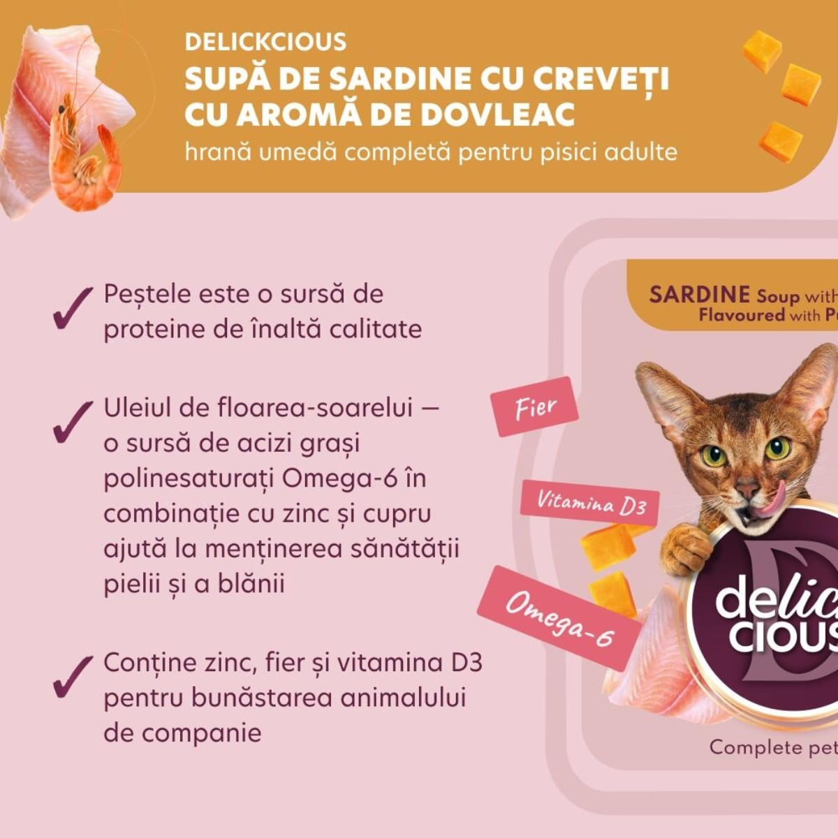 DELICKCIOUS Supă, Sardine și Creveți, bol hrană umedă pisici, (în supă), 80g - poza 5