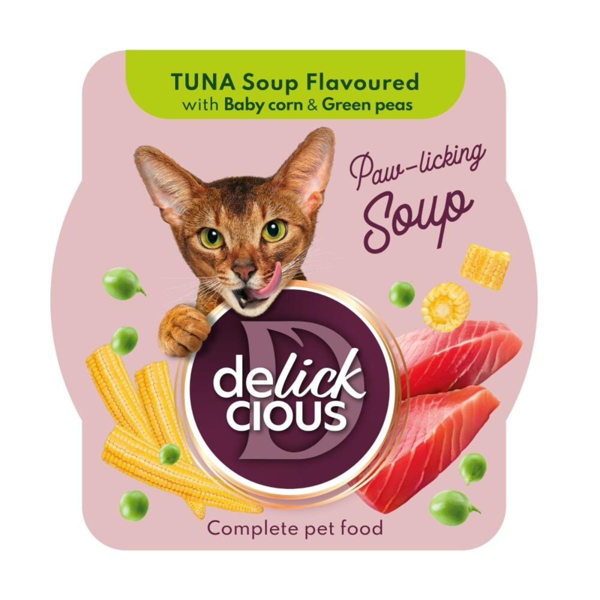 DELICKCIOUS Supă, Ton și Mazăre, bol hrană umedă pisici, (în supă), 80g - poza 1