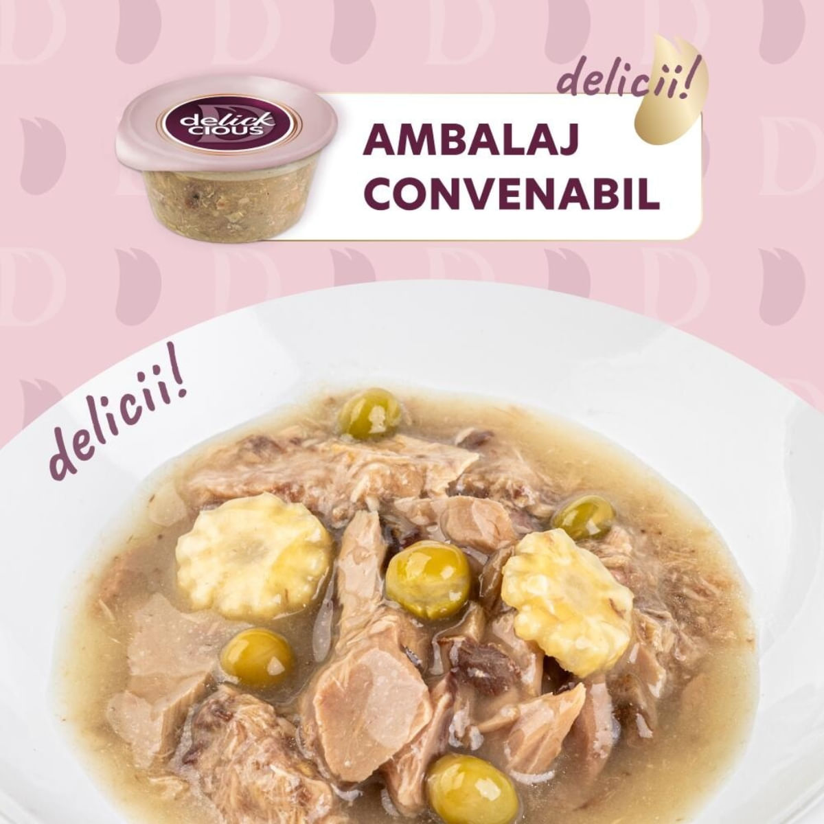 DELICKCIOUS Supă, Ton și Mazăre, bol hrană umedă pisici, (în supă), 80g - poza 3