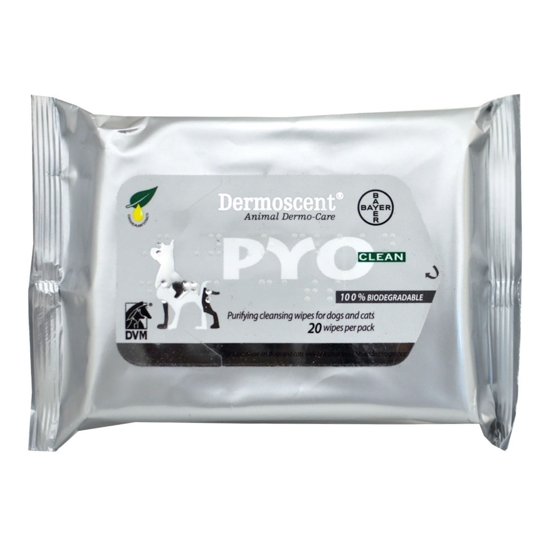 DERMOSCENT Pyo Clean, șervețele umede câini și pisici, antibacteriene, neparfumate, cutie, 20buc - poza 1