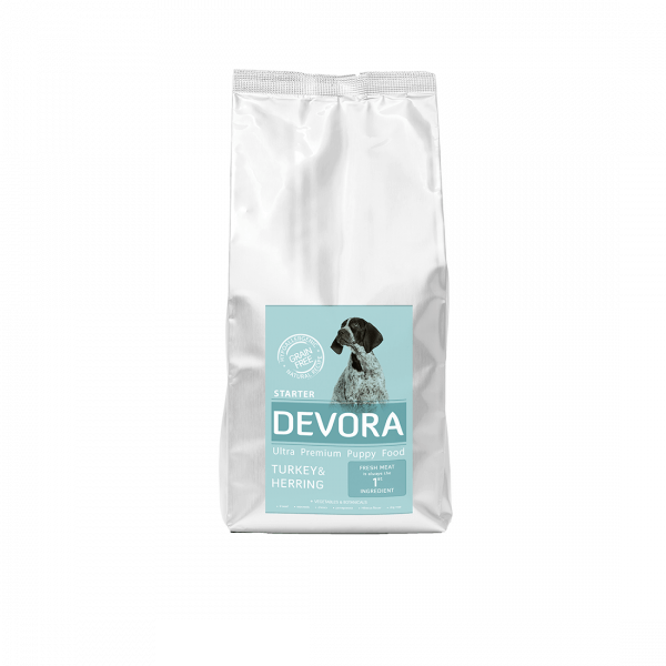 Devora Grain Free Dog Starter cu Curcan, Hering si Mazare, 7.5 kg - poza 1