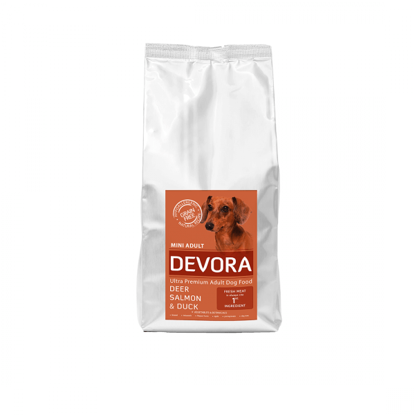 DEVORA Small Breeds, XS-S, Somon și Căprioară, hrană uscată fără cereale câini Devora Grain Free Dog Mini Adult cu Caprioara, Somon si Rata, 7.5 kg - poza 2