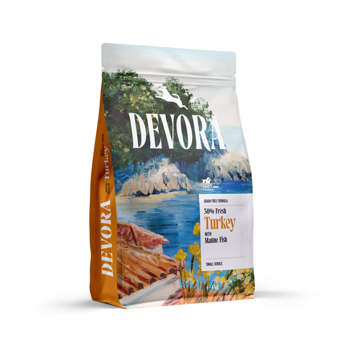 DEVORA Starter & Junior, XS-XL, Curcan și Hering, hrană uscată fără cereale câini junior, 4kg - poza 1