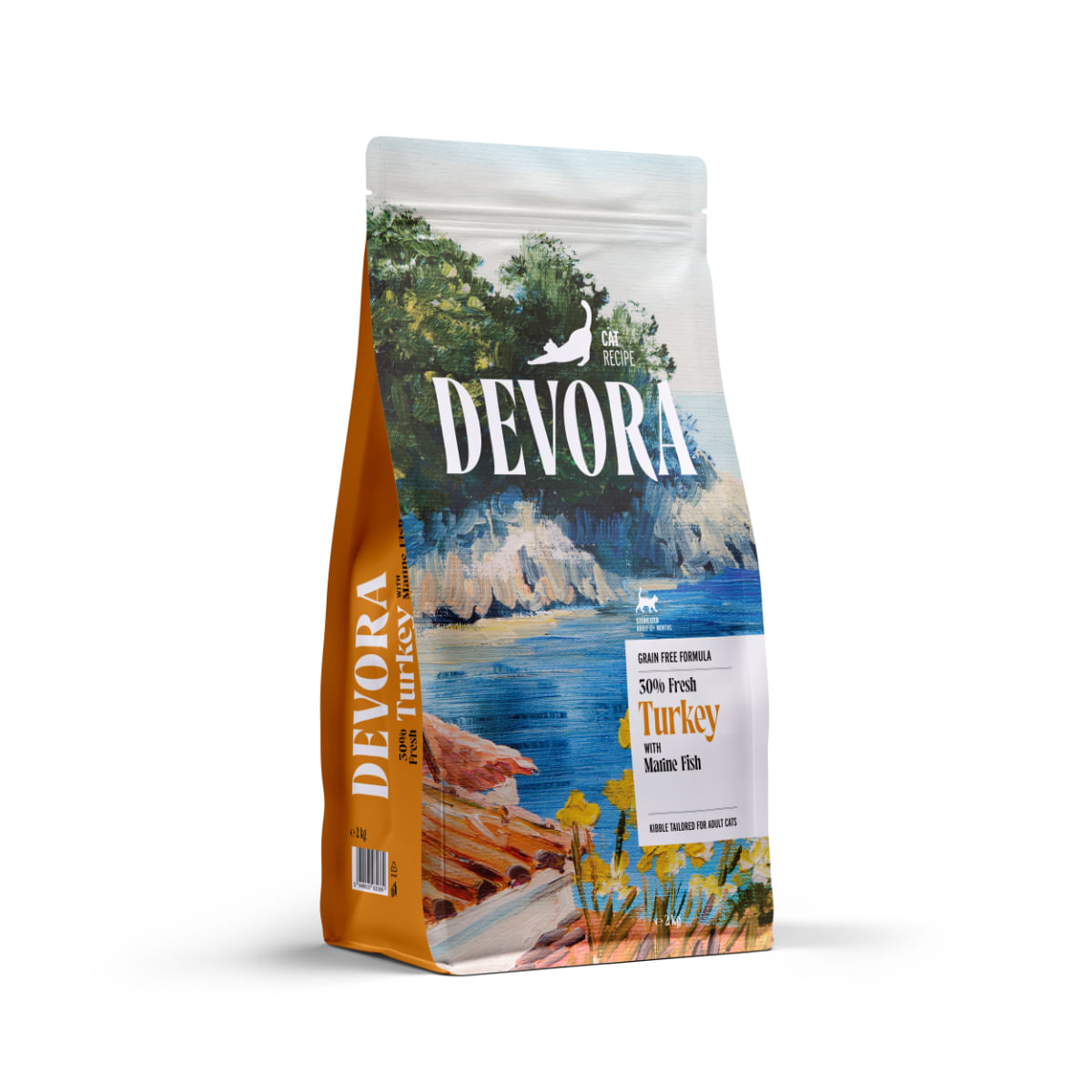DEVORA Sterilised, Curcan și Pește, hrană uscată fără cereale pisici sterilizate, 2kg - poza 1