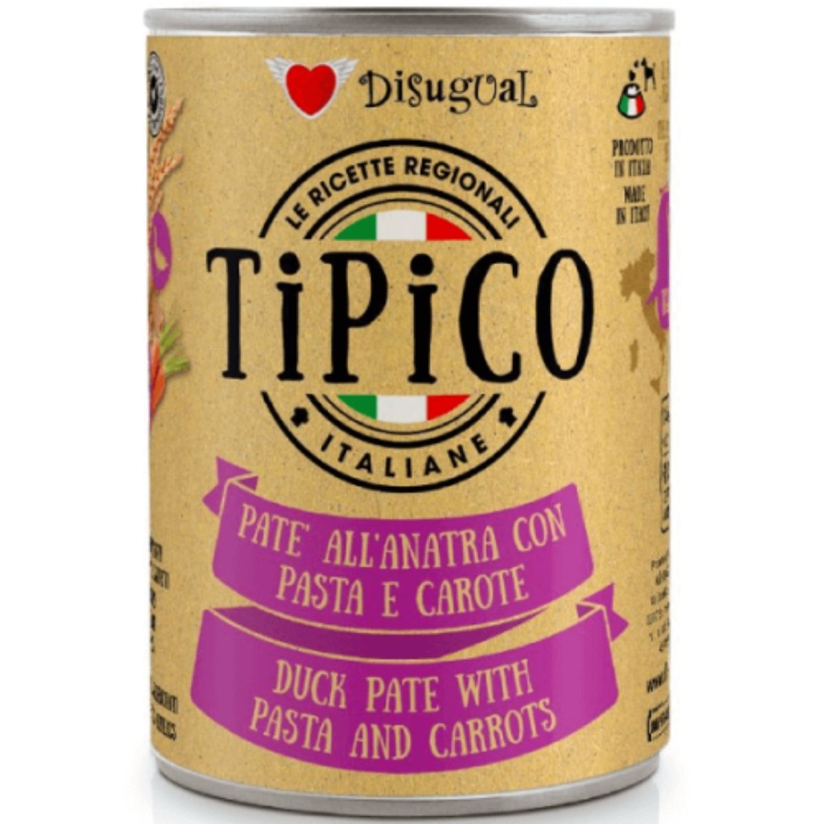 DISUGUAL Tipico, XS-XL, Rață și Morcov, conservă hrană umedă câini, (pate), 400g - poza 1