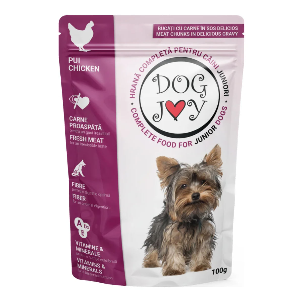 DOG JOY Junior, XS-S, Pui, plic hrană umedă câini junior, (în sos), 100g - poza 1