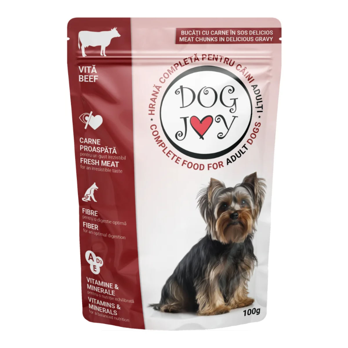 DOG JOY, XS-S, Vită, plic hrană umedă câini, (în sos), 100g - poza 1