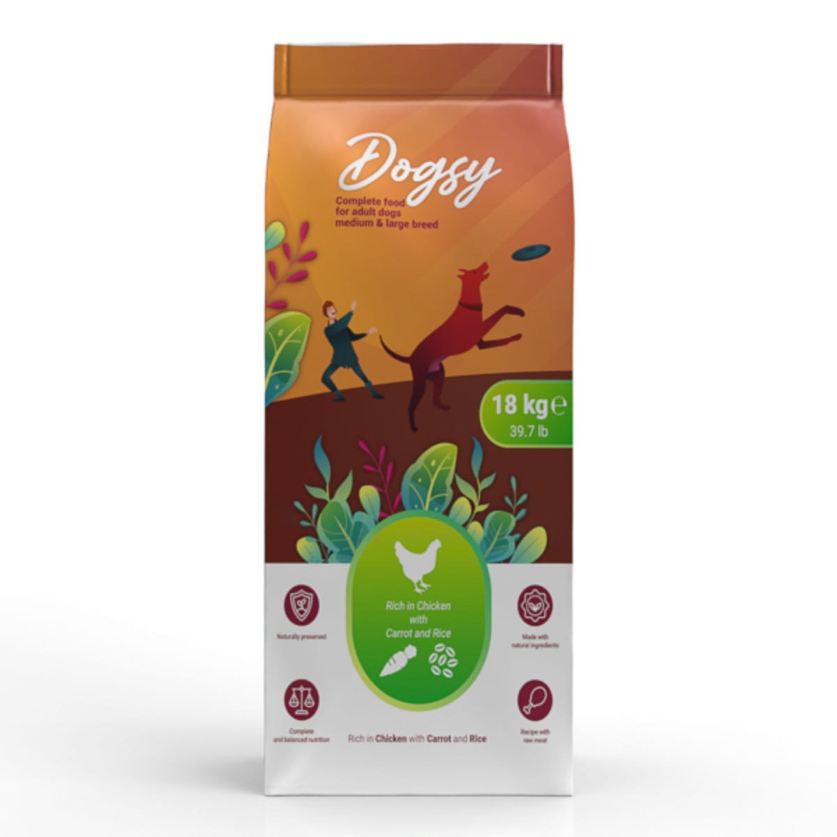 DOGSY, M-XL, Pui și Morcov, hrană uscată câini, 18kg - poza 2