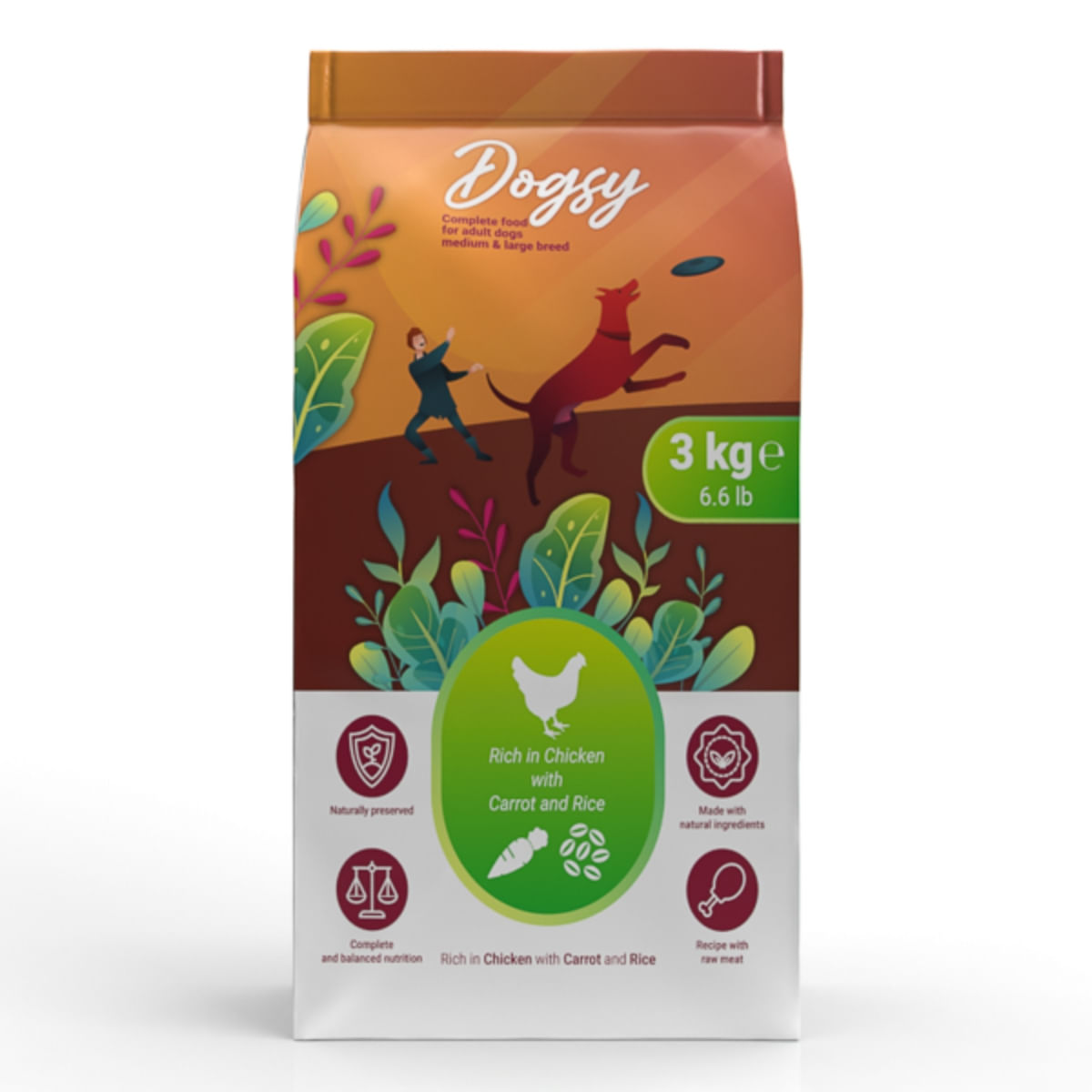 DOGSY, M-XL, Pui și Morcov, hrană uscată câini, 3kg - poza 2
