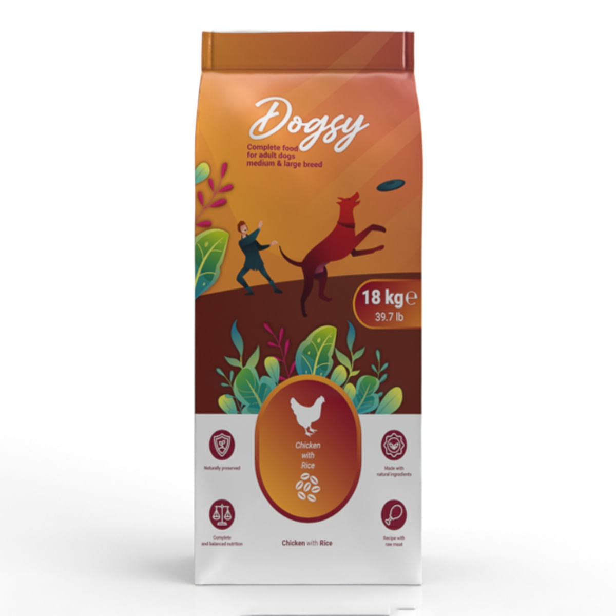 DOGSY, M-XL, Pui și Orez, hrană uscată câini, 18kg - poza 2