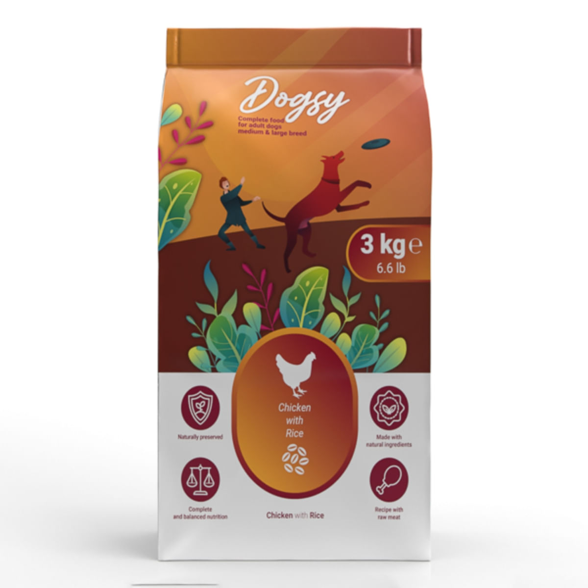 DOGSY, M-XL, Pui și Orez, hrană uscată câini, 3kg - poza 2