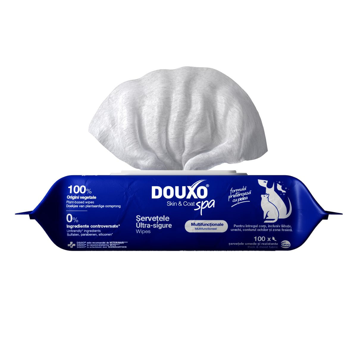 DOUXO SPA Multipurpose , șervețele umede câini și pisici, hipoalergenice, Vanilie și Nucă de cocos, resigilabil, 100buc - poza 1