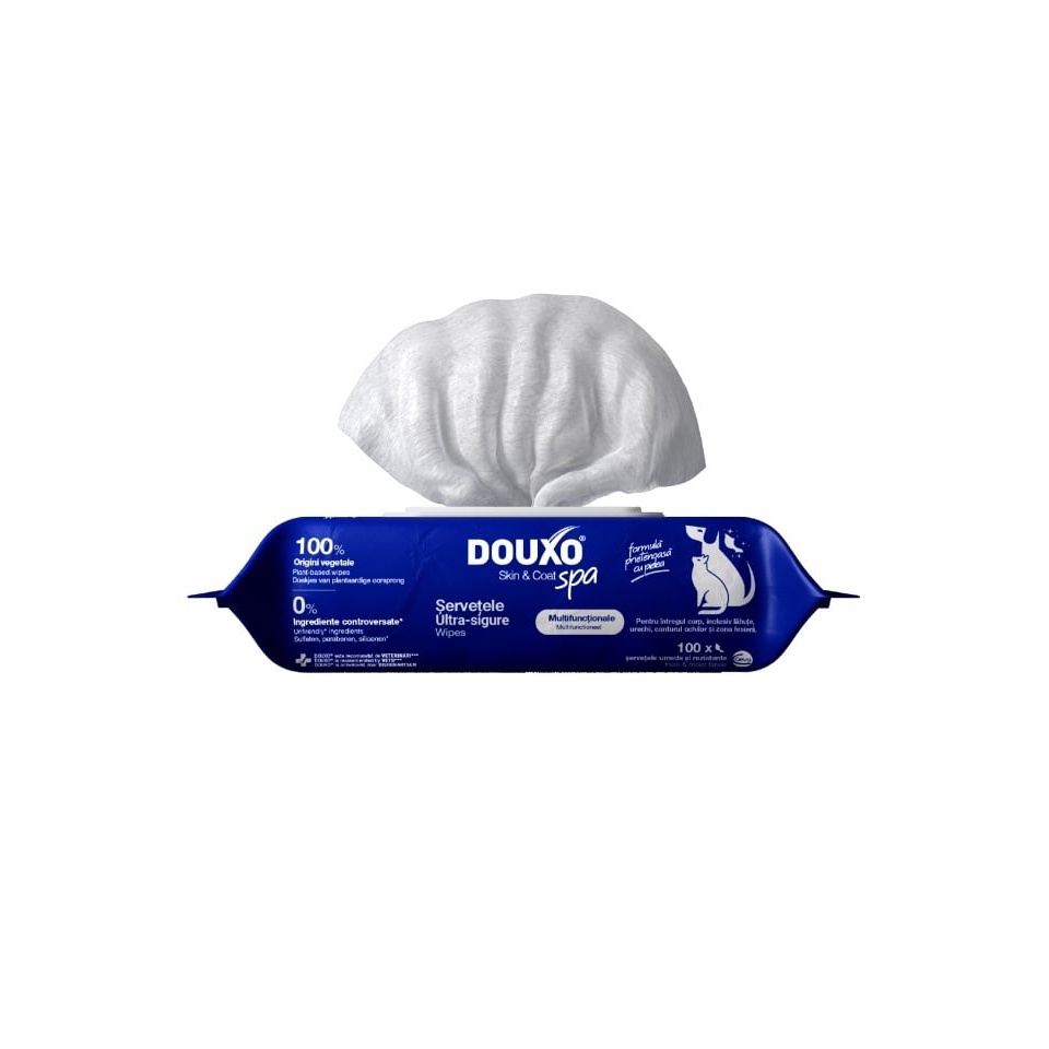 Douxo Spa Servetele Umede Blana Caini & Pisici, 100 bucati