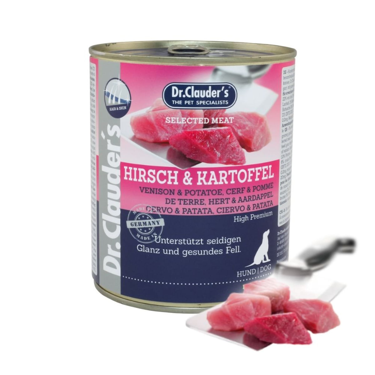DR. CLAUDER'S Selected Meat, XS-XL, Căprioară și Cartofi, conservă hrană umedă fără cereale câini, (în suc propriu), 800g - poza 2