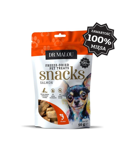 DR MALOU Cuburi din carne de somon 50 g recompense pentru câini 100% liofilizate