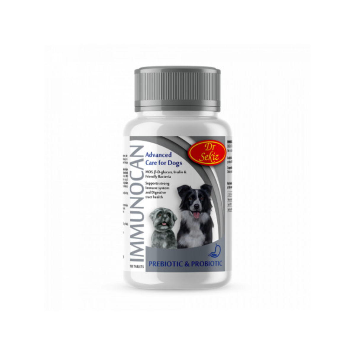DR. SEKIZ Immunocan, supliment sistem imunitar, sistem digestiv & probiotice câini, comprimate DR. SEKIZ Immunocan, supliment sistem imunitar, sistem digestiv & probiotice câini și pisici, flacon, 100 comprimate - poza 1