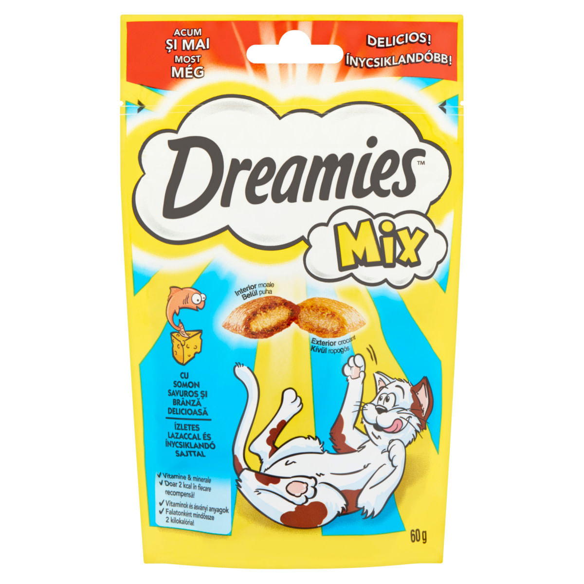 DREAMIES, Somon și Brânză, punguță recompense pisici, 60g - poza 1