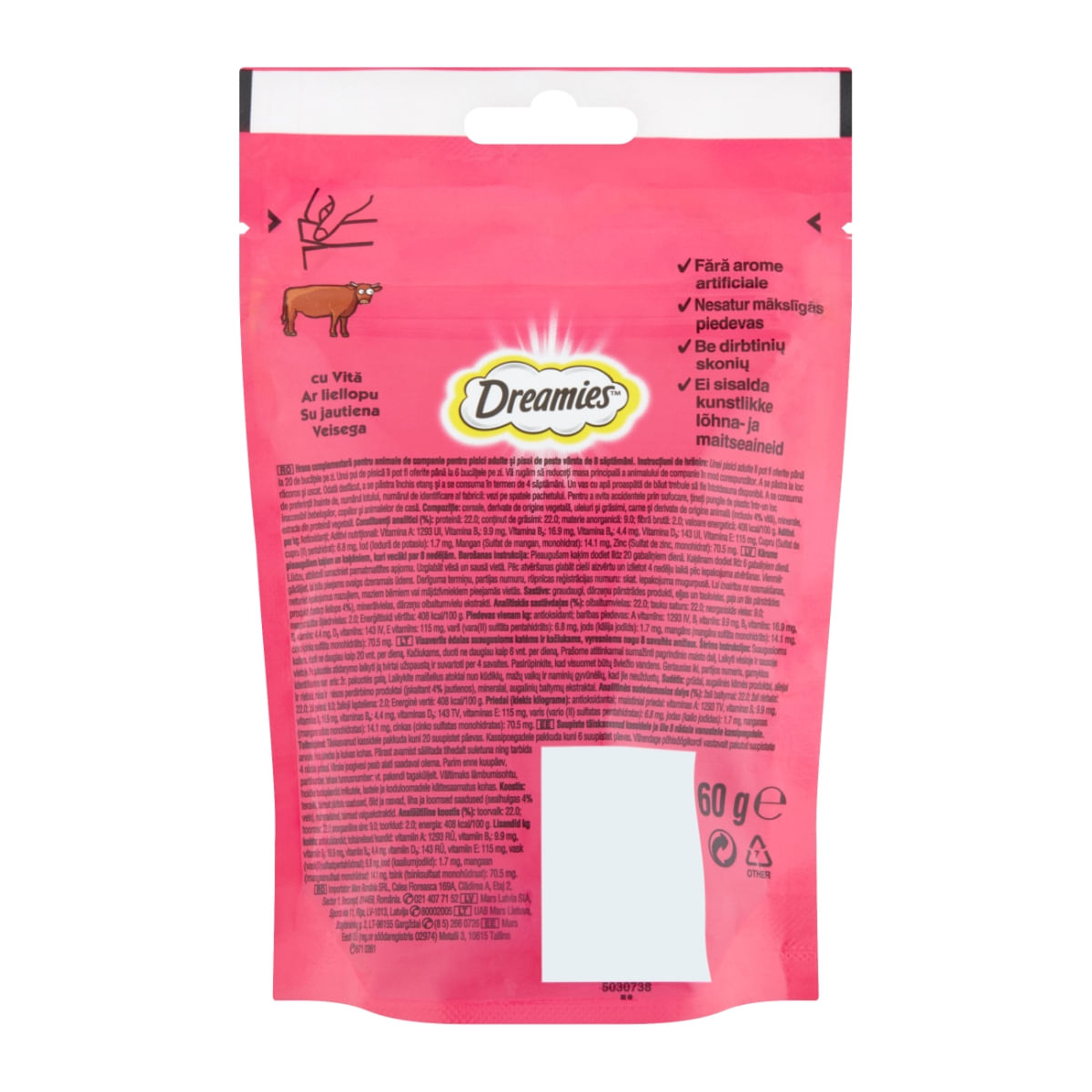 DREAMIES, Vită, punguță recompense pisici, 60g - poza 3