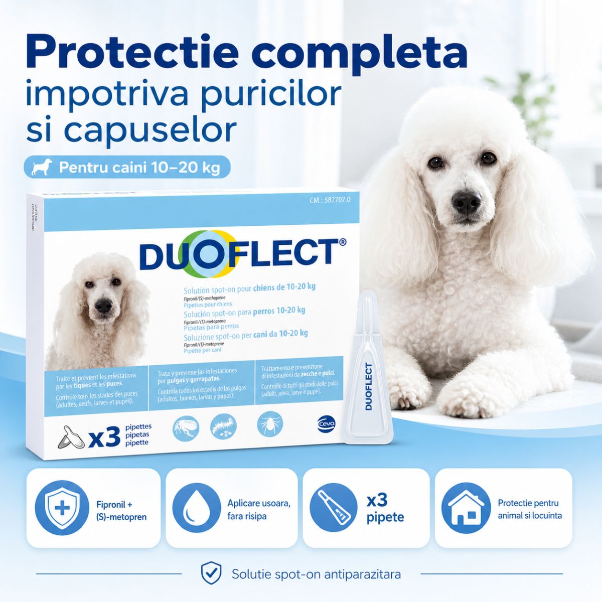 DUOFLECT, spot-on, solutie antiparazitara, câini 10-20kg, 3 pipete - poza 4